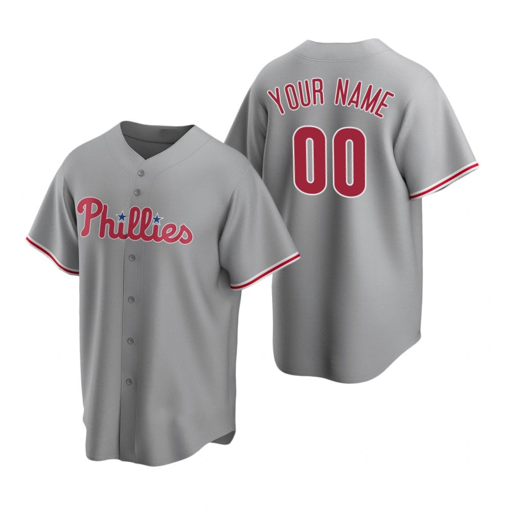 Custom Philadelphia Phillies Gray Stitched Cool Base Road Baseball Jersey