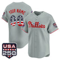 Custom Philadelphia Phillies Gray USA 250 Fourth of July Vapor Premier Limited Jersey - All Stitched Baseball Jersey