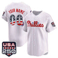 Custom Philadelphia Phillies White USA 250 Fourth of July Vapor Premier Limited Jersey - All Stitched Baseball Jersey