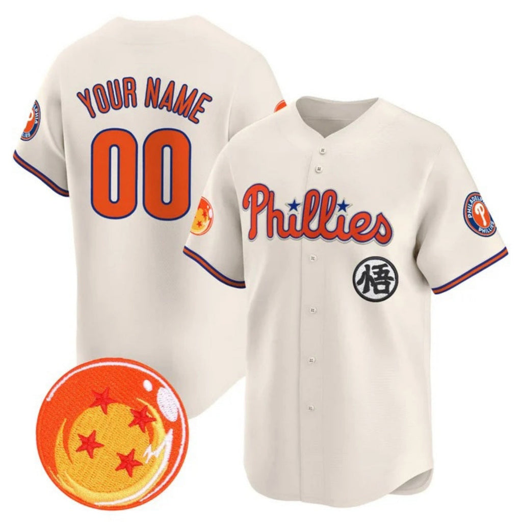 Custom Philadelphia Phillies x Dragon Ball Cream Vapor Premier Limited Jersey - All Stitched Baseball Jersey