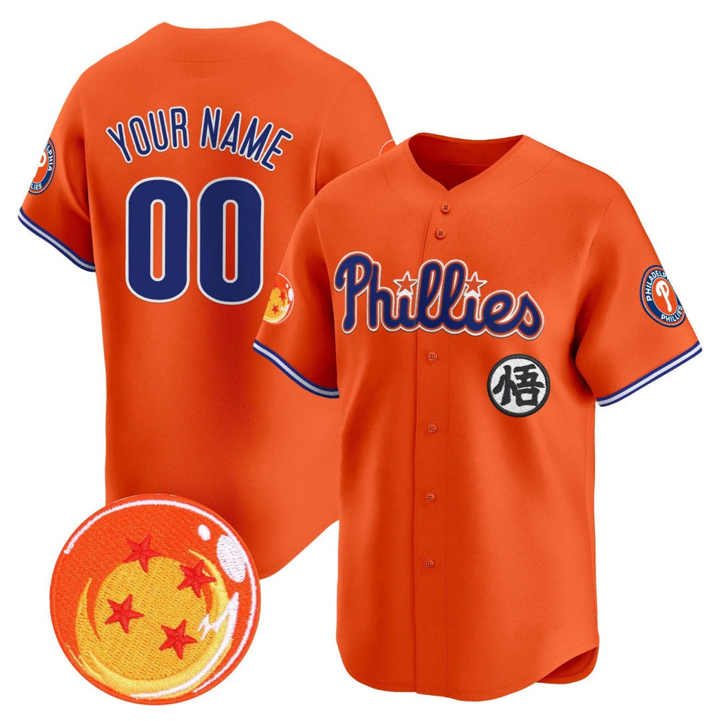 CusCustom Philadelphia Phillies x Dragon Ball Orange Vapor Premier Limited Jersey - All Stitched Baseball Jersey
