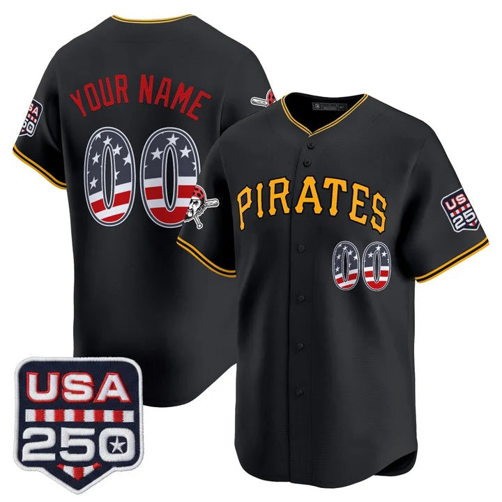Custom Pittsburgh Pirates Black USA 250 Fourth of July Vapor Premier Limited Jersey - All Stitched Baseball Jersey