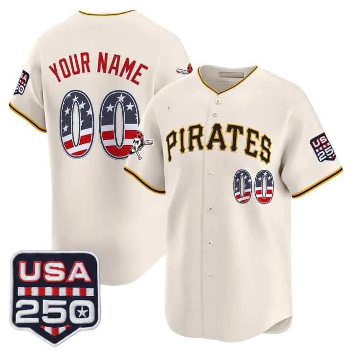 Custom Pittsburgh Pirates Cream USA 250 Fourth of July Vapor Premier Limited Jersey - All Stitched Baseball Jersey
