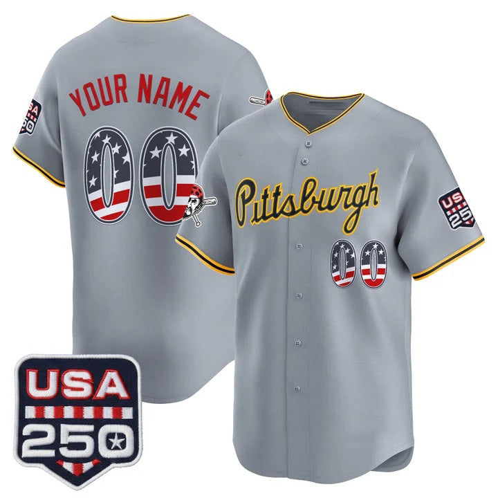 Custom Pittsburgh Pirates Gray USA 250 Fourth of July Vapor Premier Limited Jersey - All Stitched Baseball Jersey