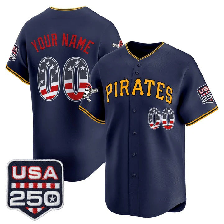 Custom Pittsburgh Pirates Navy USA 250 Fourth of July Vapor Premier Limited Jersey - All Stitched Baseball Jersey