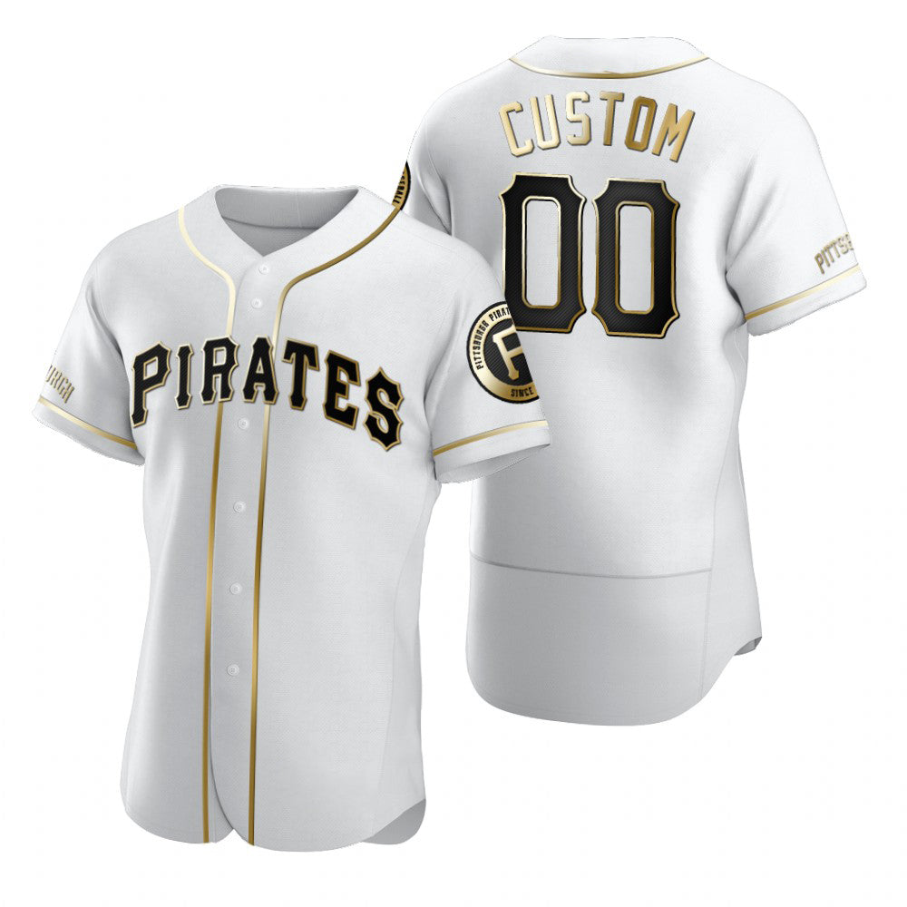 Custom Pittsburgh Pirates White Stitched Flex Base Golden Edition Baseball Jersey