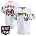Custom Pittsburgh Pirates White USA 250 Fourth of July Vapor Premier Limited Jersey - All Stitched Baseball Jersey