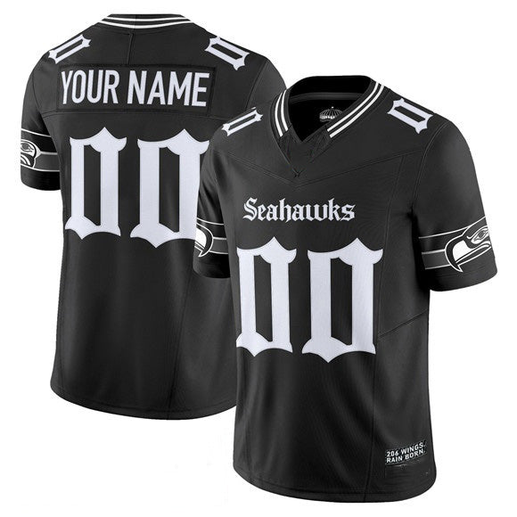 Custom S.Seahawks Active Player Black 2025 F.U.S.E. 'Gothic Rain City Shadows Edition' Vapor Limited Stitched Jersey