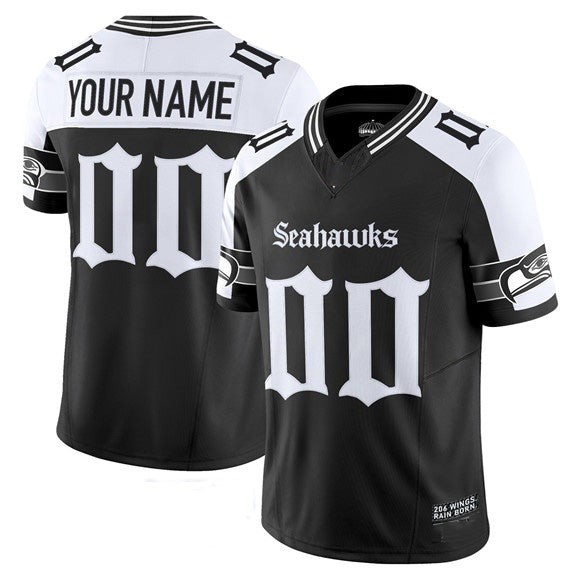 Custom S.Seahawks Active Player Black Alternate 2025 F.U.S.E. 'Gothic Rain City Shadows Edition' Vapor Limited Stitched Jersey