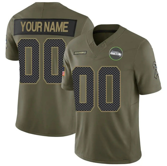 Custom S.Seahawks Active Player Olive 2025 F.U.S.E. Salute to Service Limited Stitched Jersey