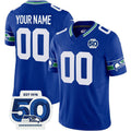 Custom S.Seahawks Active Player Royal 2025 F.U.S.E 50th Anniversary Patch Throwback Vapor Limited Stitched Jersey