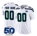Custom S.Seahawks Active Player White 2025 F.U.S.E. 50th Anniversary Patch Vapor Limited Stitched Jersey