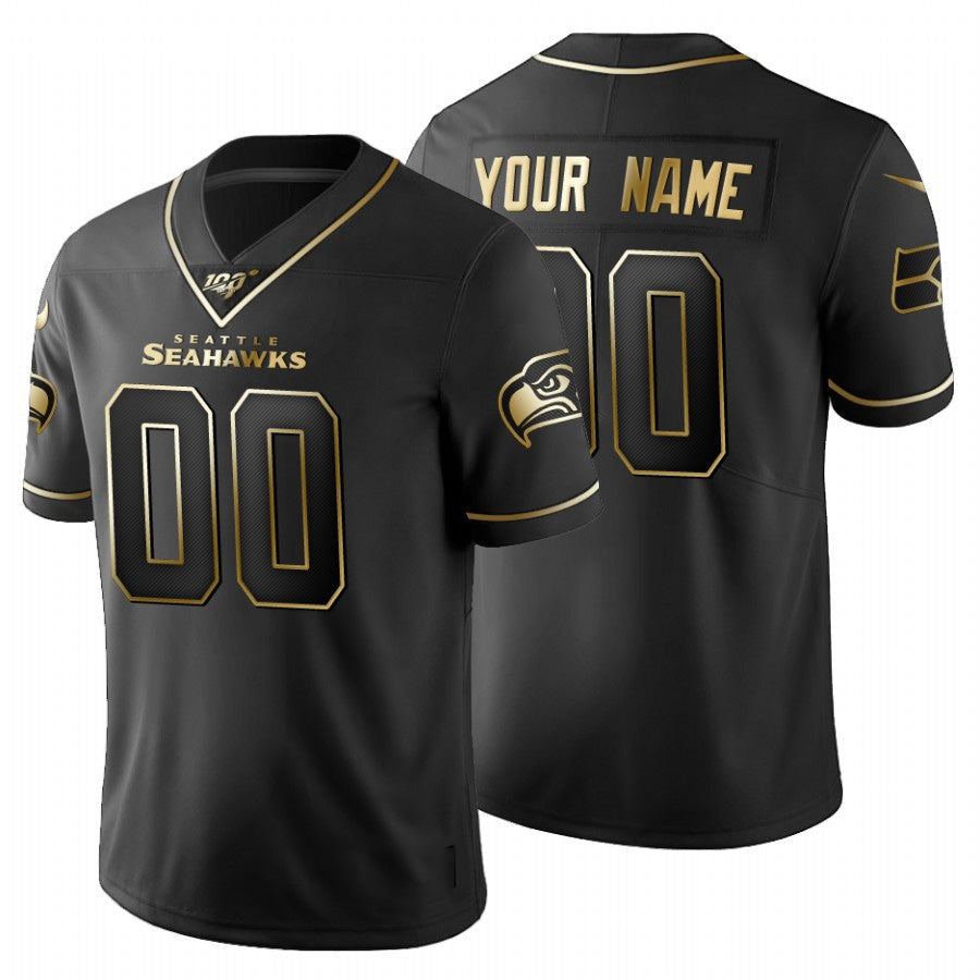 Custom S.Seahawks Black Golden Limited 100 Jersey
