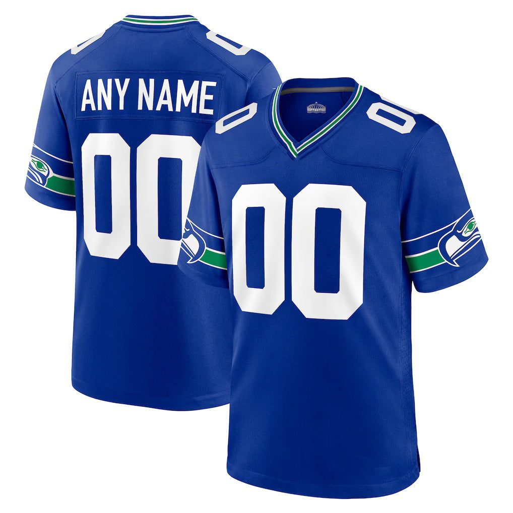 Custom S.Seahawks Royal Throwback Jersey