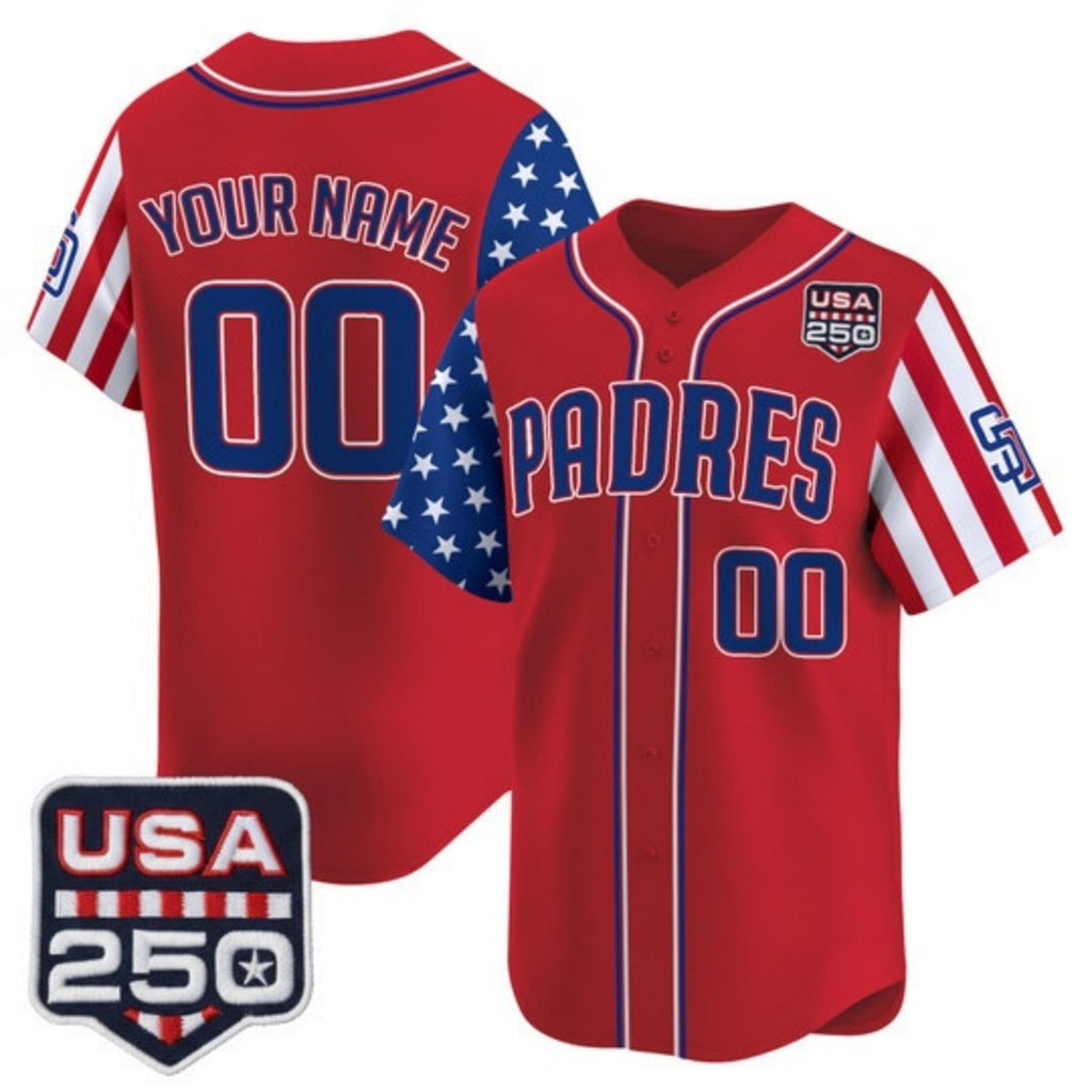 Custom San Diego Padres America 250 Edition Vapor Premier Limited Red Stitched Baseball Jersey