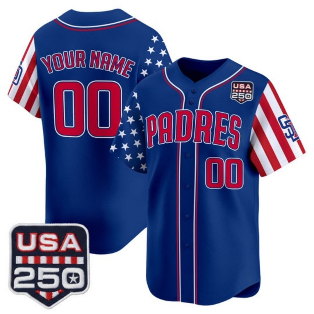 Custom San Diego Padres America 250 Edition Vapor Premier Limited Royal Stitched Baseball Jersey