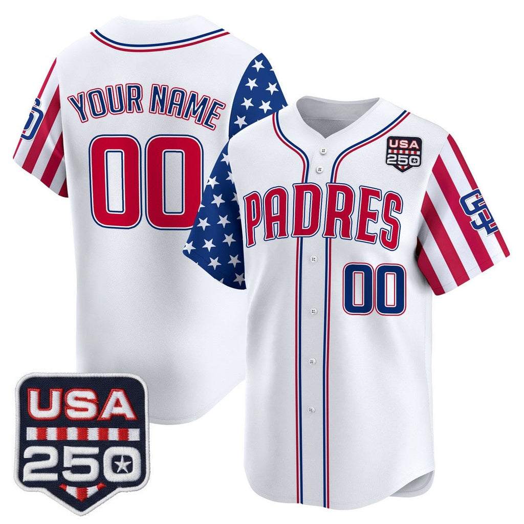 Custom San Diego Padres America 250 Edition Vapor Premier Limited White Stitched Baseball Jersey