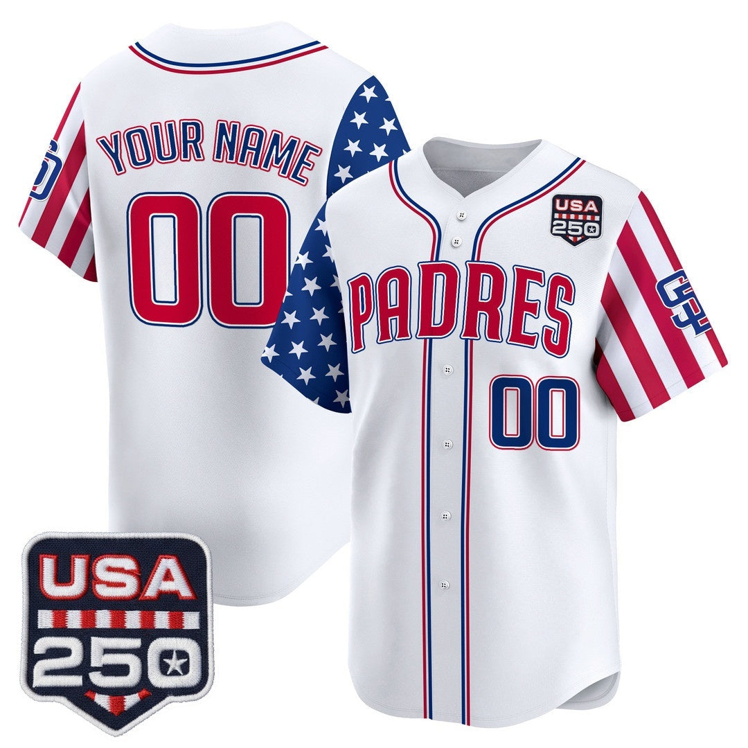 Custom San Diego Padres America 250 Edition Vapor Premier Limited White Stitched Baseball Jersey