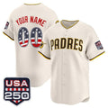 Custom San Diego Padres Cream USA 250 Fourth of July Vapor Premier Limited Jersey - All Stitched Baseball Jersey