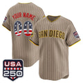 Custom San Diego Padres Khaki USA 250 Fourth of July Vapor Premier Limited Jersey - All Stitched Baseball Jersey