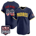 Custom San Diego Padres Navy USA 250 Fourth of July Vapor Premier Limited Jersey - All Stitched Baseball Jersey