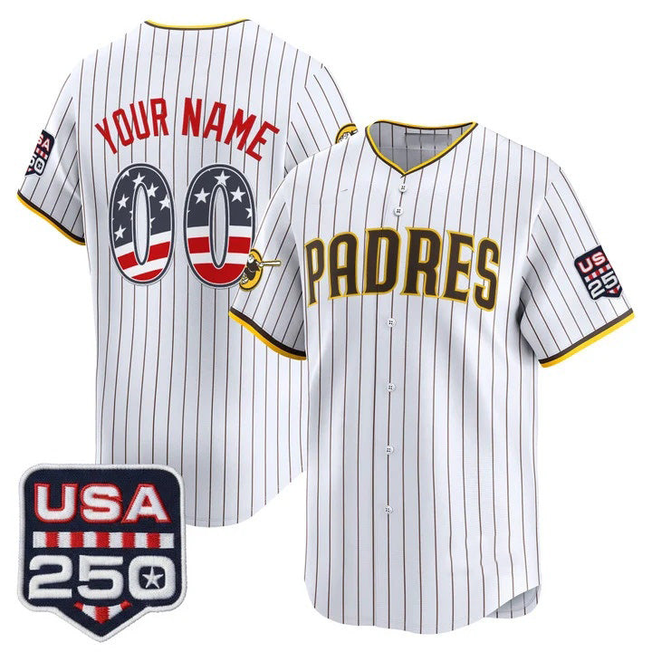Custom San Diego Padres White USA 250 Fourth of July Vapor Premier Limited Jersey - All Stitched Baseball Jersey