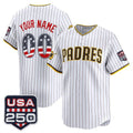 Custom San Diego Padres White USA 250 Fourth of July Vapor Premier Limited Jersey - All Stitched Baseball Jersey