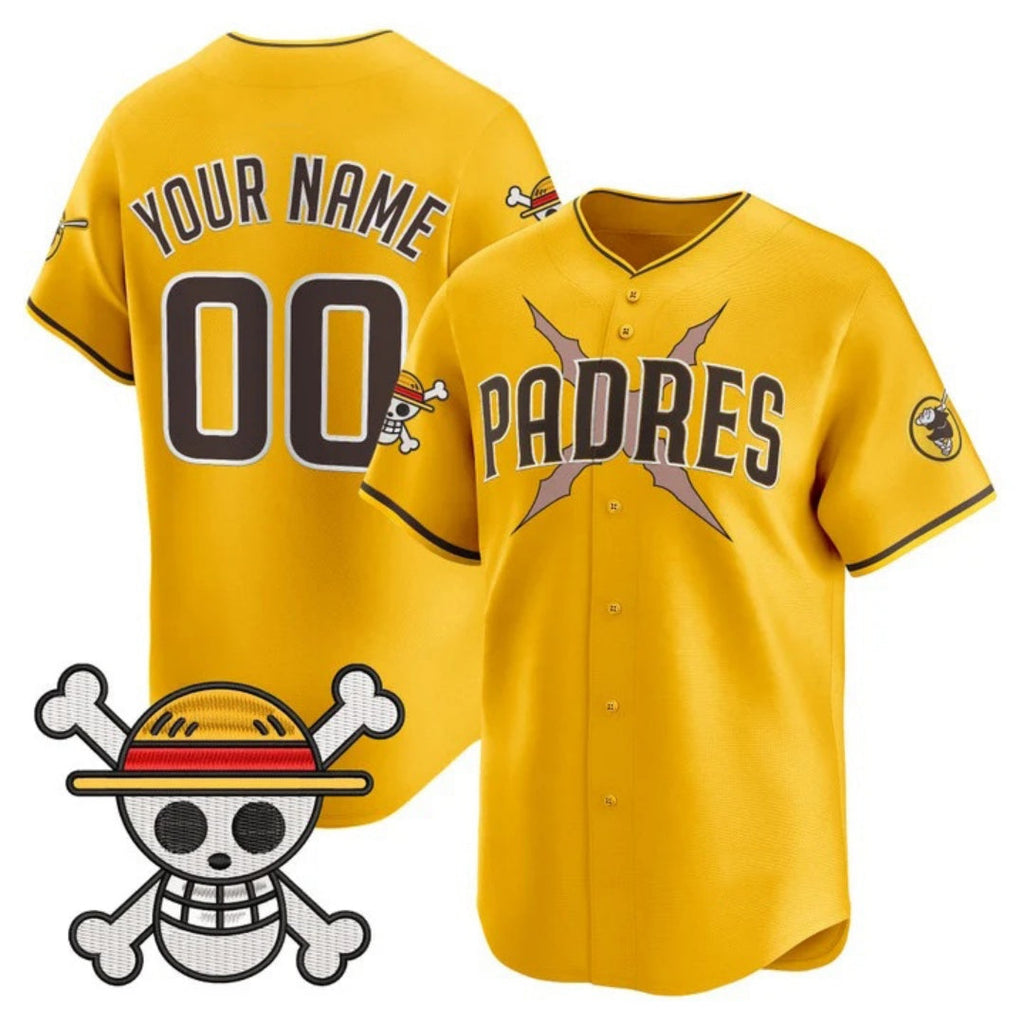 Custom San Diego Padres x One Piece Gold Vapor Premier Limited Jersey - Stitched Baseball Jersey