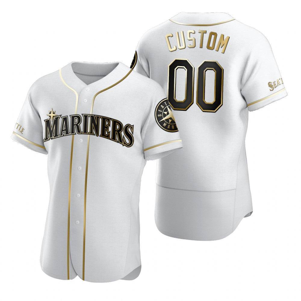 Custom Seattle Mariners White Stitched Flex Base Golden Edition Baseball Jersey