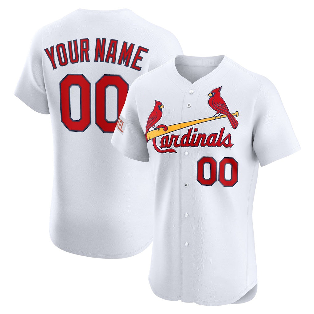 Custom St. Louis Cardinals White Home Elite Sponsor Patch Baseball Jersey