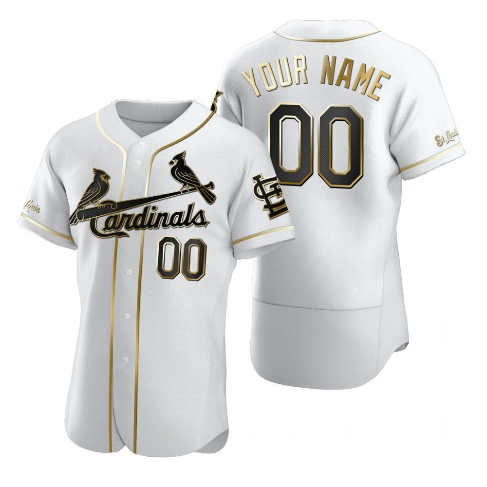 Custom St. Louis Cardinals White Stitched Flex Base Golden Edition Baseball Jersey