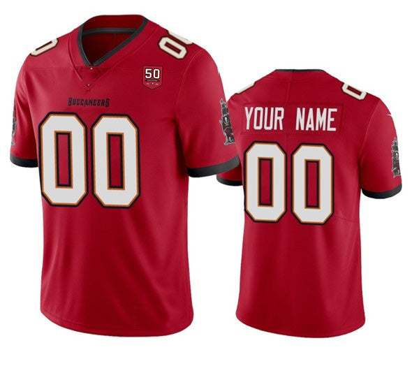 Custom TB.Buccaneers Active Player Red 2025 50th Anniversary Patch Vapor Limited Stitched Jersey