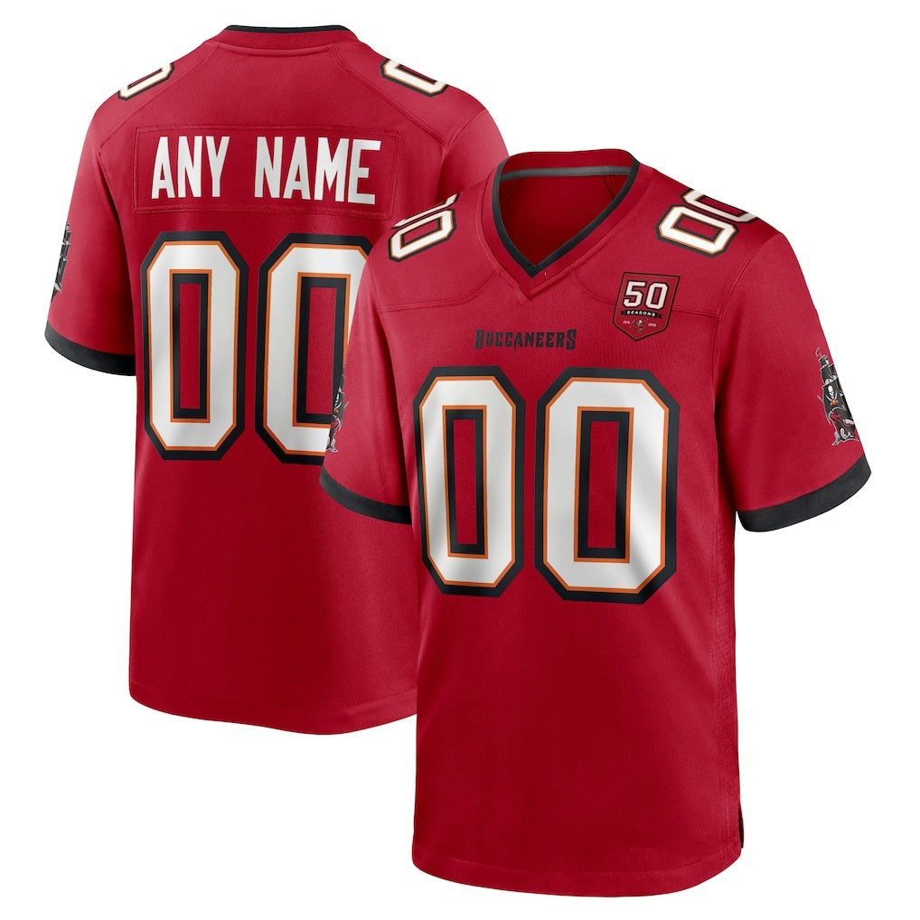Custom TB.Buccaneers Red 50th Season Game Jersey