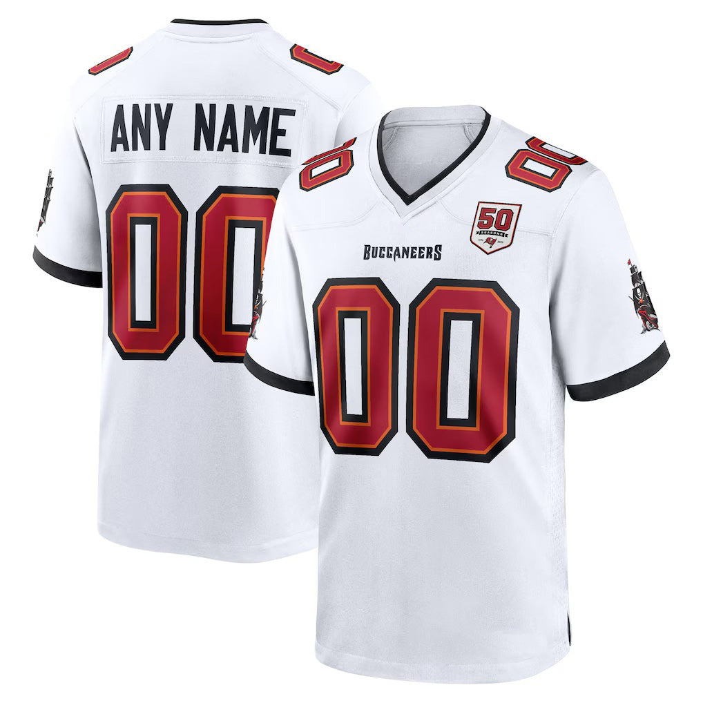 Custom TB.Buccaneers White 50th Season Game Jersey