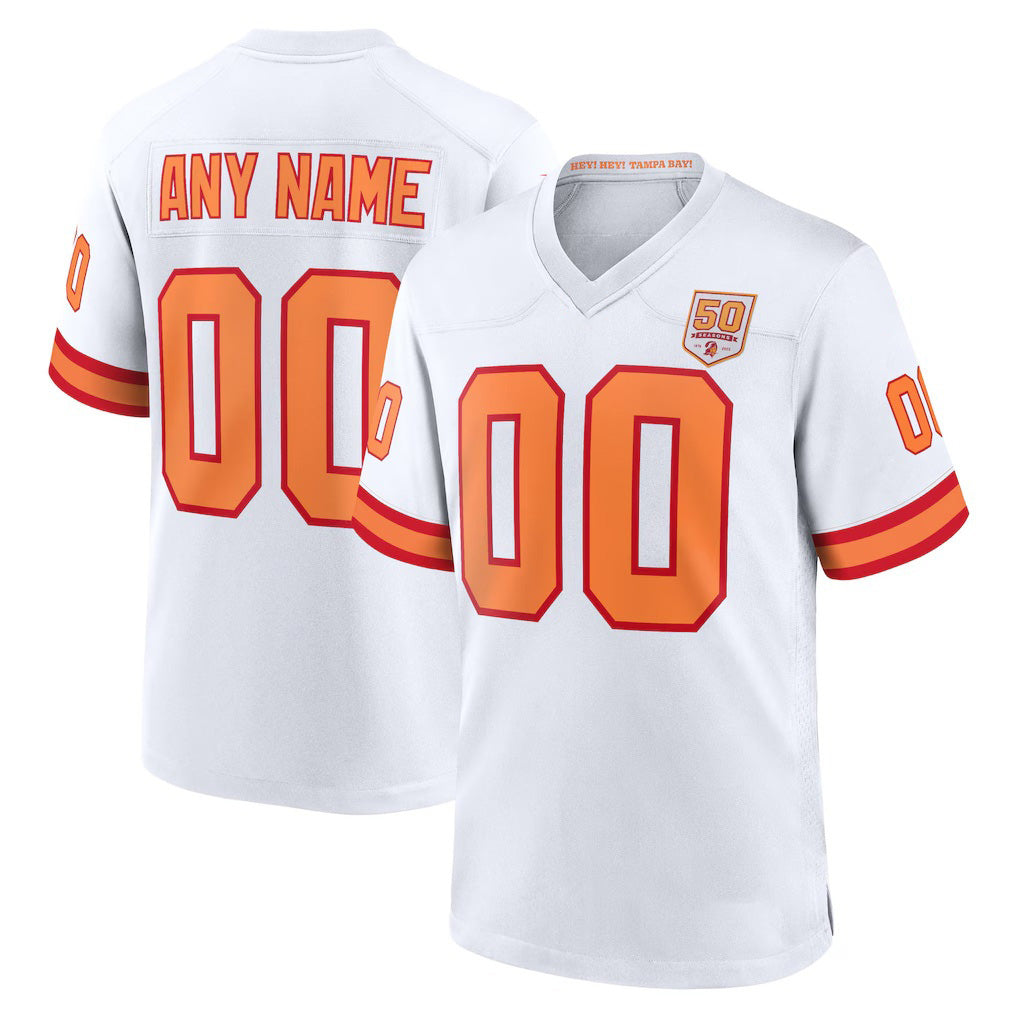 Custom TB.Buccaneers '76 White 50th Season Game Jersey