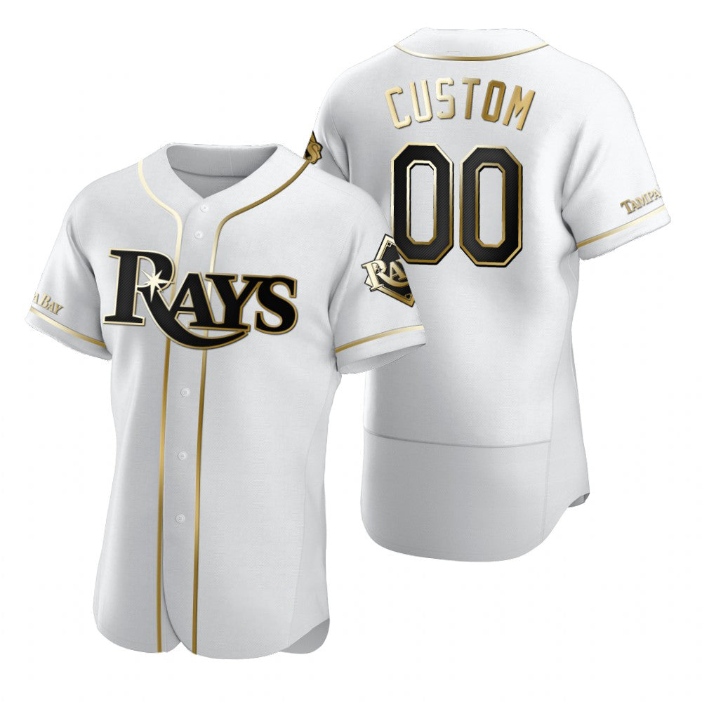 Custom Tampa Bay Rays White Stitched Flex Base Golden Edition Baseball Jersey