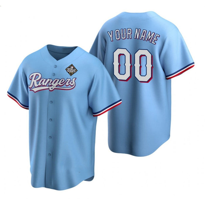 Custom Texas Rangers Active Player Blue 2023 World Series Stitched Baseball Jersey