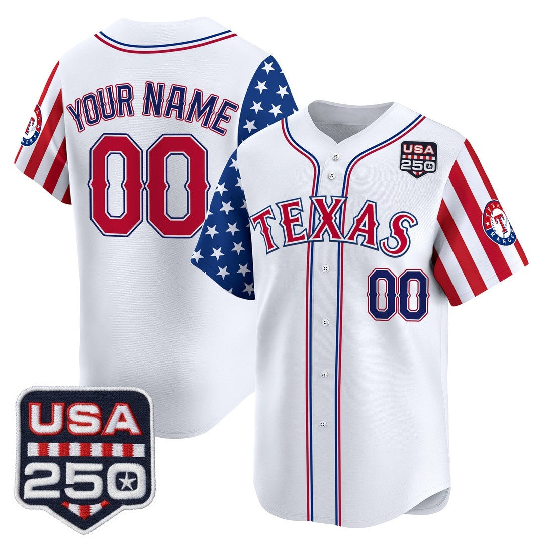 Custom Texas Rangers America 250 Edition Vapor Premier Limited White Stitched Baseball Jersey