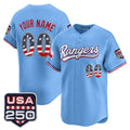 Custom Texas Rangers Blue USA 250 Fourth of July Vapor Premier Limited Jersey - All Stitched Baseball Jersey