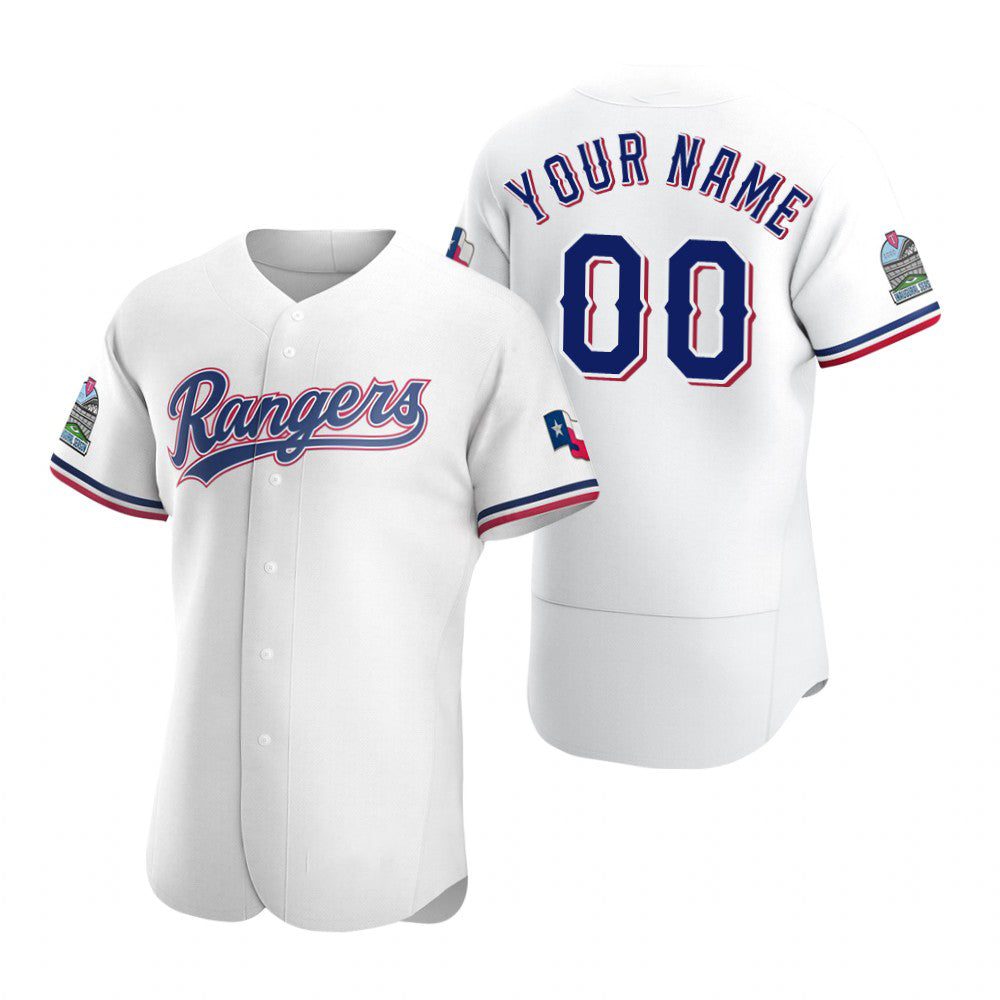Custom Texas Rangers White Stitched Flex Base 2020 Home Baseball Jersey