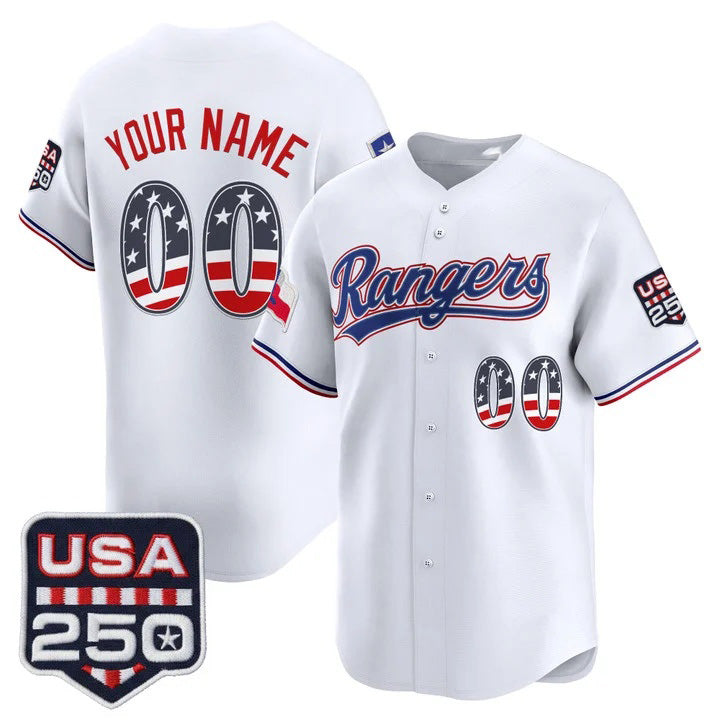 Custom Texas Rangers White USA 250 Fourth of July Vapor Premier Limited Jersey - All Stitched Baseball Jersey
