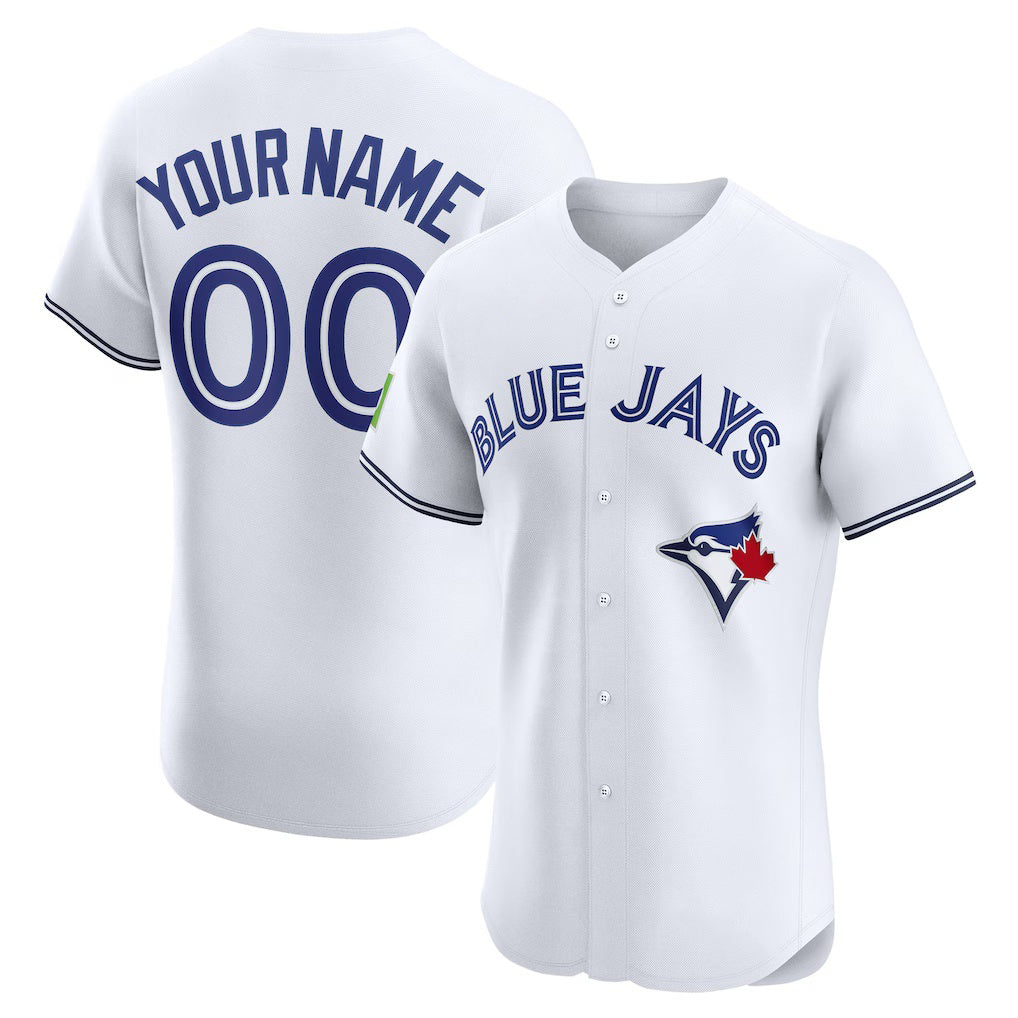 Custom Toronto Blue Jays White Home Elite Sponsor Patch Baseball Jersey