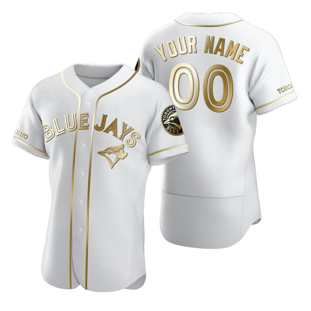 Custom Toronto Blue Jays White Stitched Flex Base Golden Edition Baseball Jersey