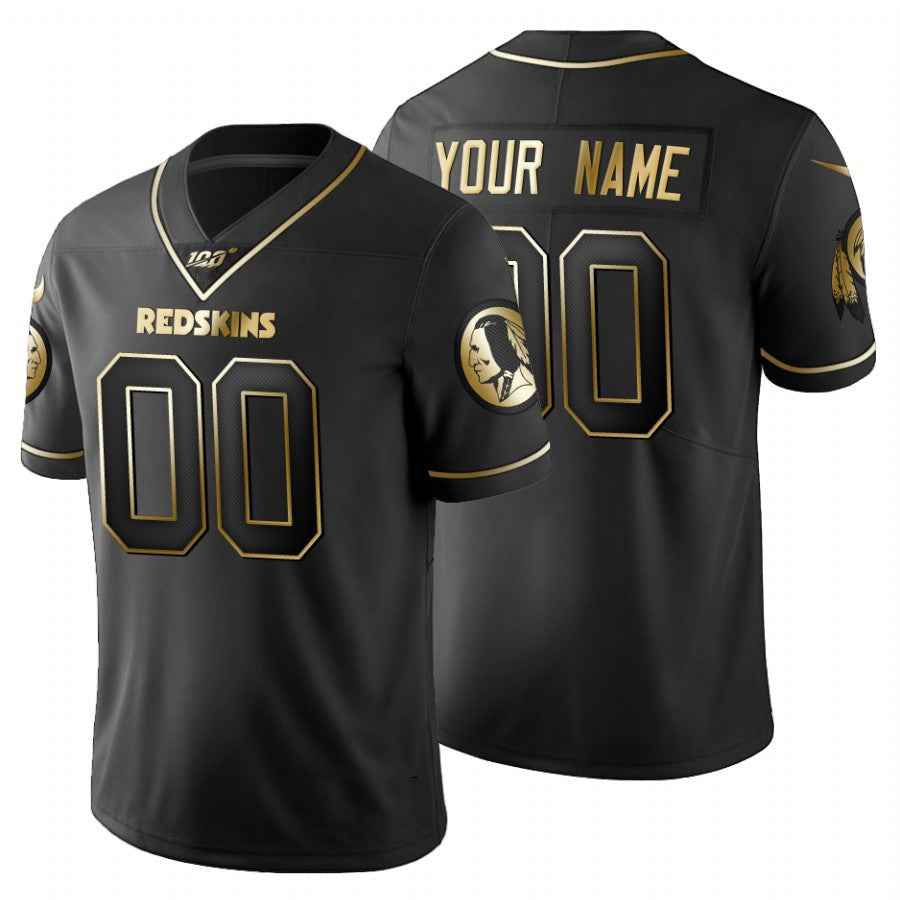 Custom W.Redskins Black Golden Limited 100 Jersey