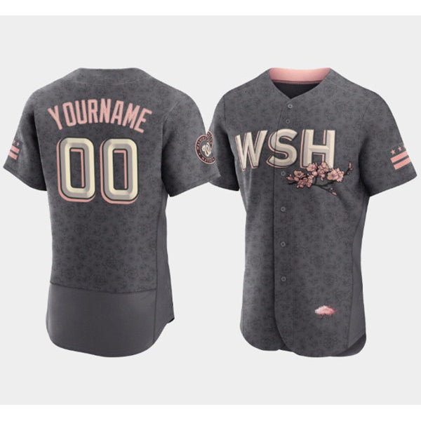 Custom Washington Nationals 2022 Gray City Connect Cherry Blossom Flex Base Stitched Baseball Jersey