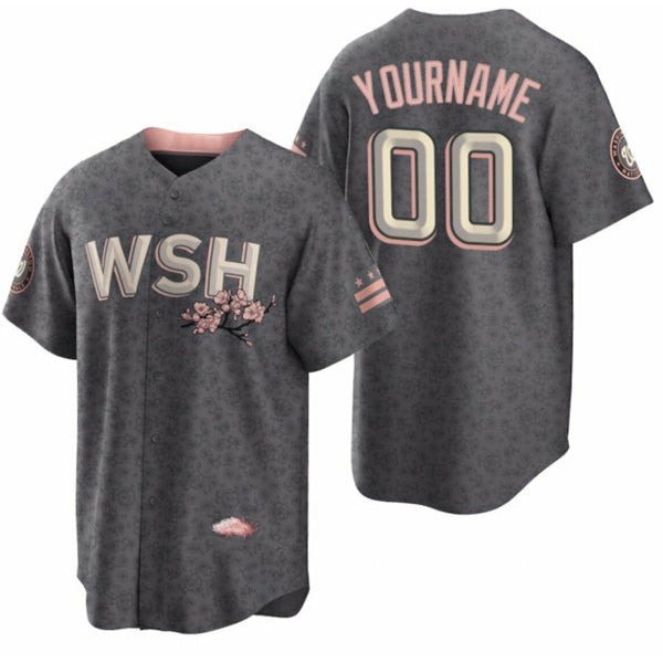 Custom Washington Nationals Active Player 2022 Grey City Connect Cherry Blossom Cool Base Stitched Baseball Jersey
