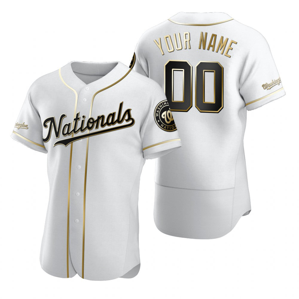 Custom Washington Nationals White Stitched Flex Base Golden Edition Baseball Jersey
