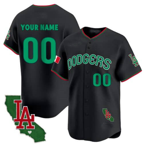 Dodgers Mexico California Patch Vapor Premier Limited Custom Jersey V3 – Black Baseball Jersey