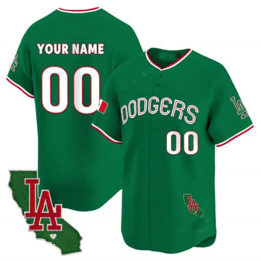 Dodgers Mexico California Patch Vapor Premier Limited Custom Jersey V3 – Green Baseball Jersey