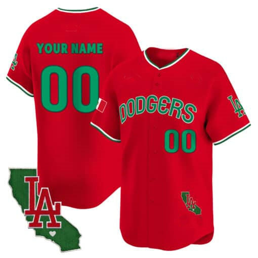 Dodgers Mexico California Patch Vapor Premier Limited Custom Jersey V3 – Red Baseball Jersey